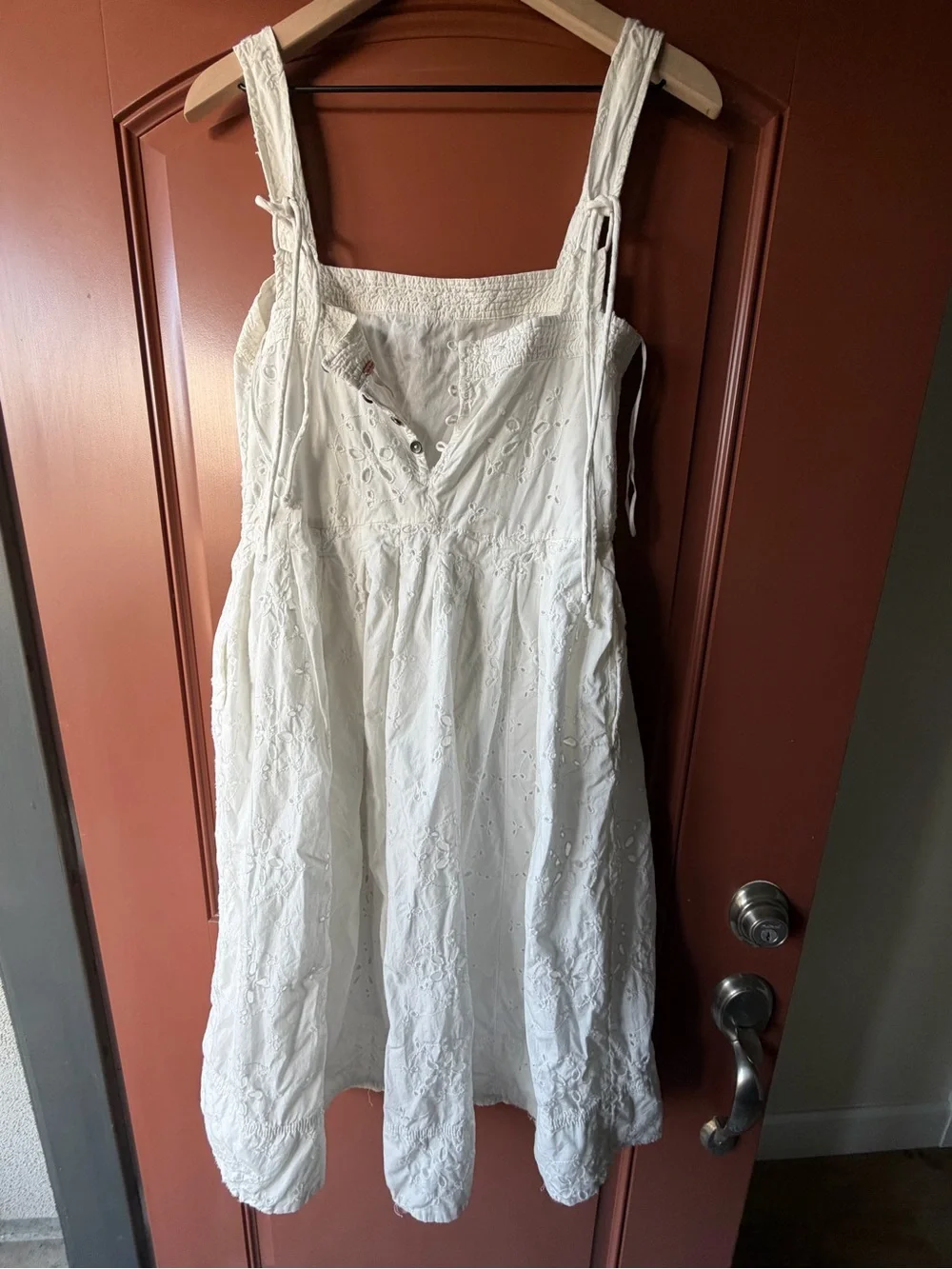 Free People White Eyelet Midi Sundress with Square Neck